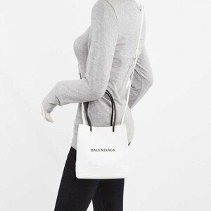Balenciaga White Pebbled Leather XXS Shopping Tote Bag